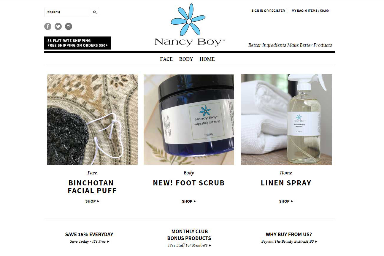 Nancy Boy e-commerce website